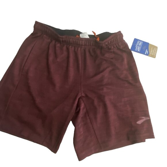 Brooks NWT Men Size Small Heather Merlot Rep 8” Shorts Pockets Wicking No Liner - Picture 1 of 11